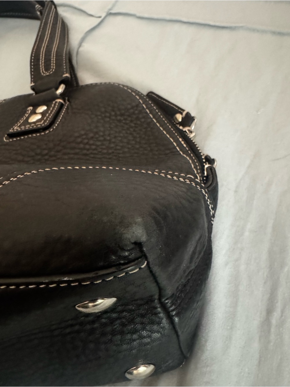 PRE-LOVED ,and  like new, , Coach Hampton  black Pebbled Leather Domed  satchel - Picture 9 of 11